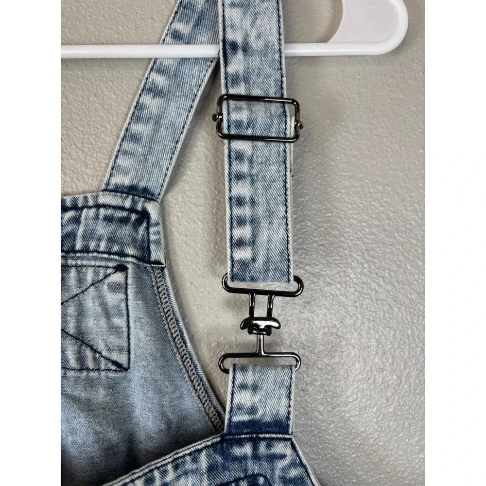 Free People Overall Smock Mini Dress XL Acid Wash Light Blue Cotton Pinafore